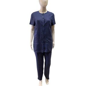 Vintage 2 pc‎ linen co ord set tapered pant tunic top button front Casual Corner